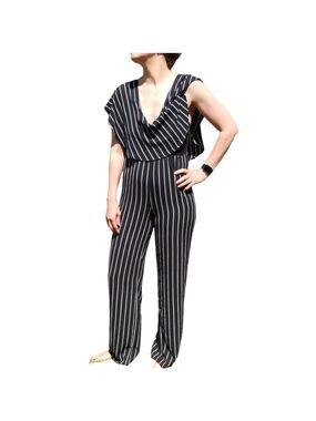 Mind Code Jumpsuit Wide Leg Navy Blue and White Stripes Size Medium